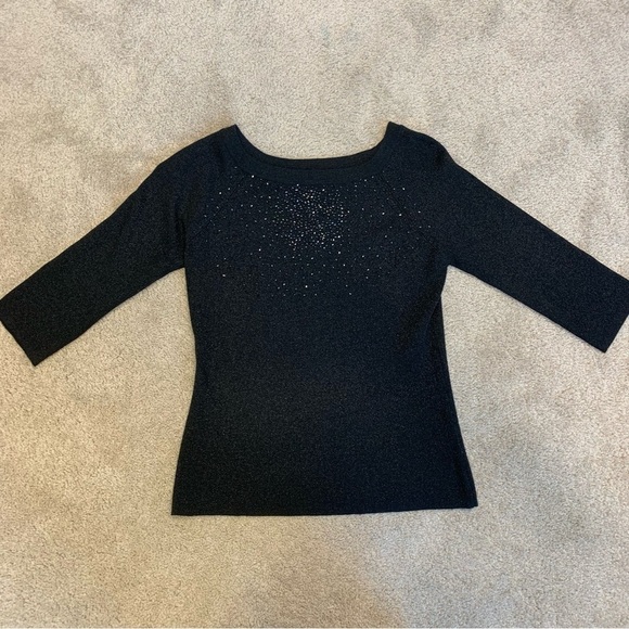 Touch Petites black glitter beaded fitted stretchy sweater Sz PM - Picture 6 of 12